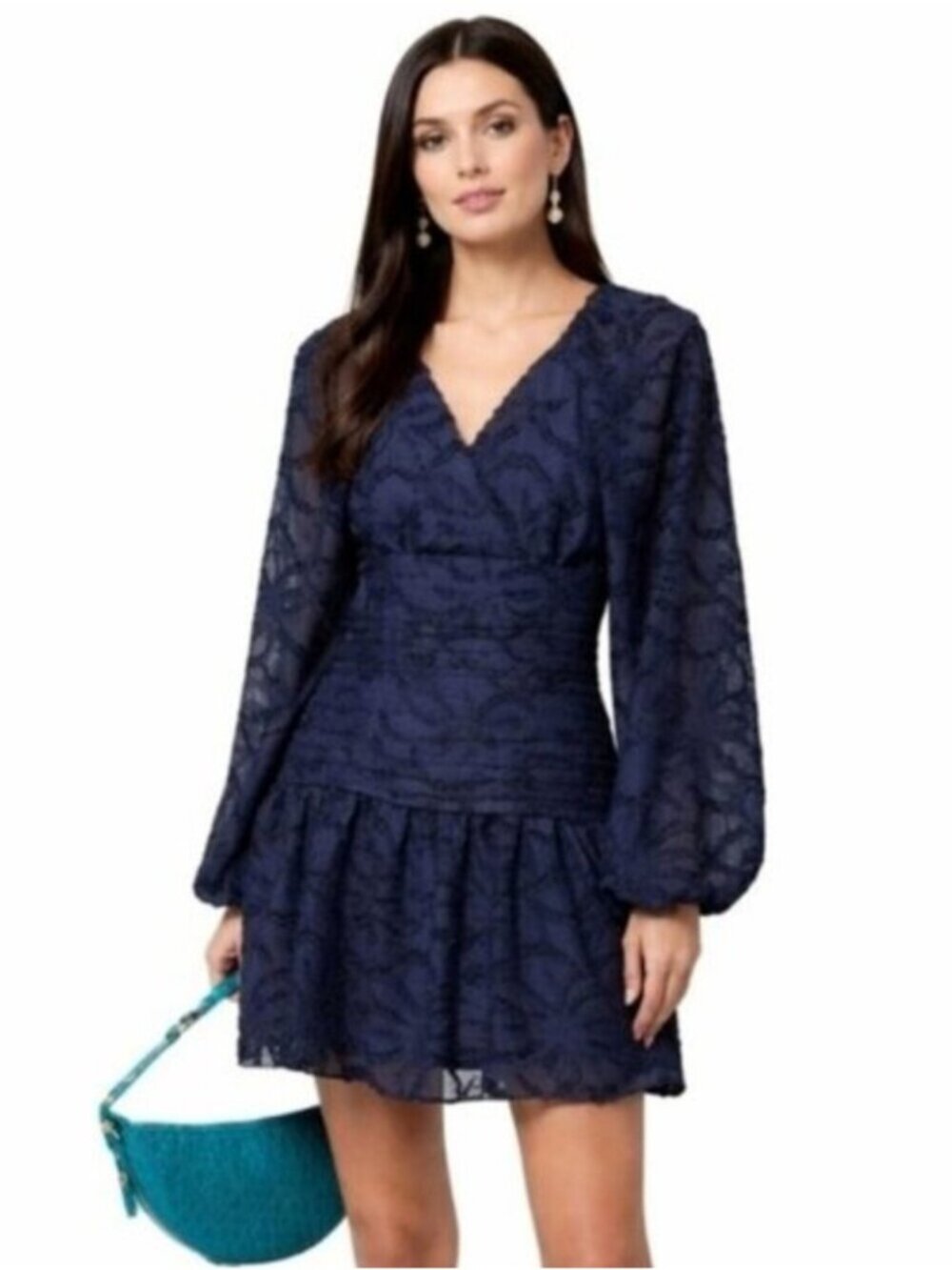 NWT Tanya Taylor Eva Navy Blue Puff Sleeve Mini Dress